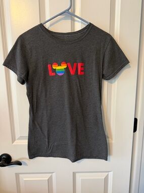 Disney Gray Tee with Rainbow Mickey LOVE Graphic